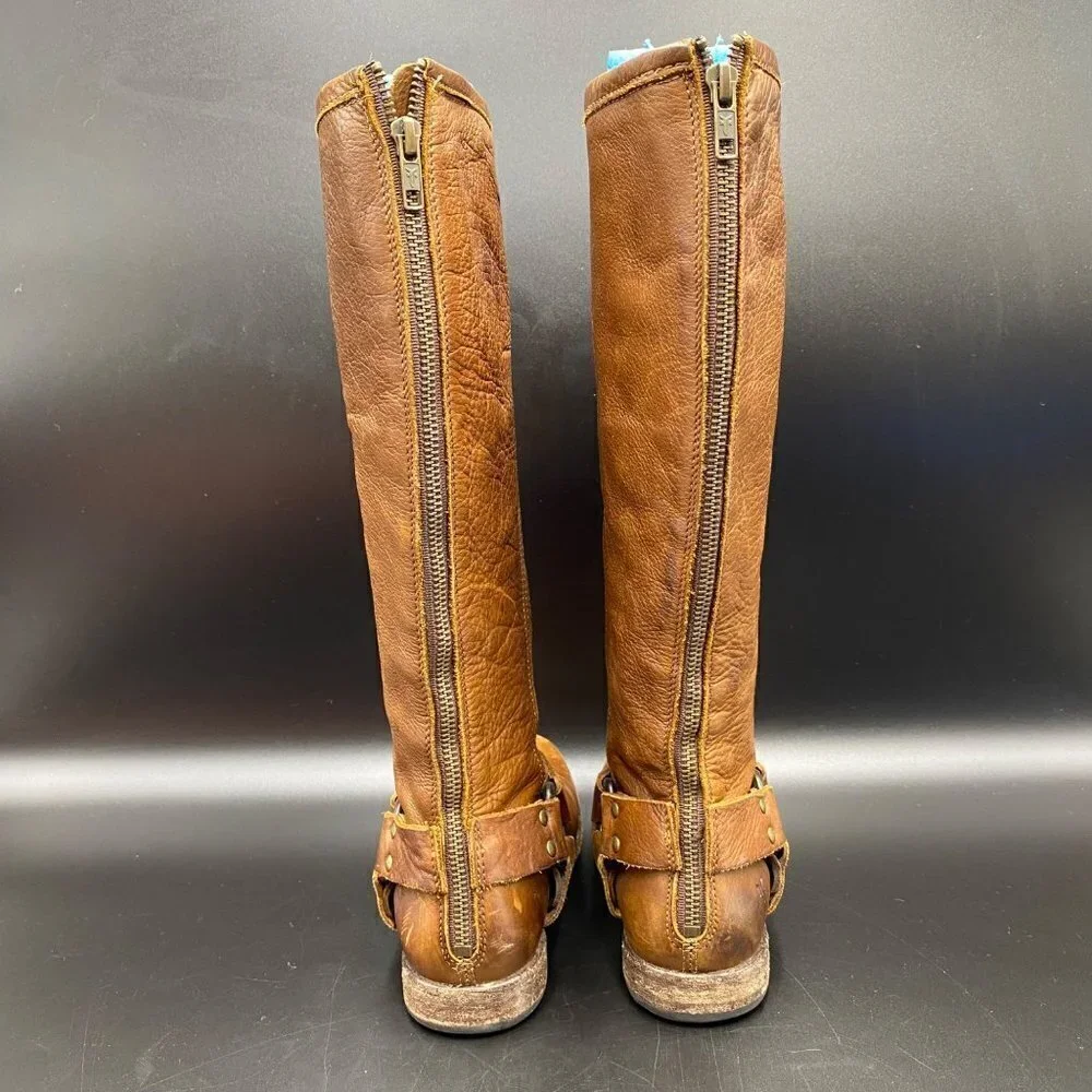 Frye Full Back Zip Brown Boots Women's Size 6